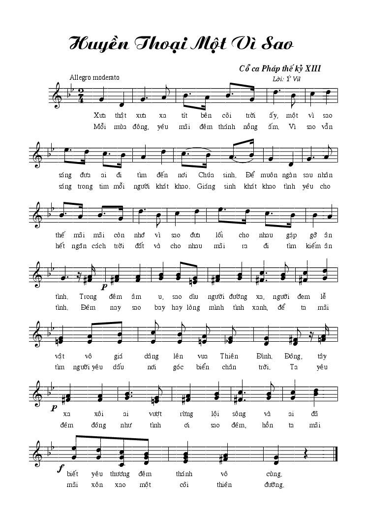 Sheet nhạc Huyền Thoại Một Vì Sao